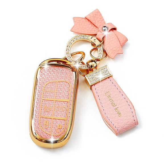 Key Fob Cover with Diamond Keychain, Car Key Shell for Women, Compatible with Jeep Grand Cherokee Renegade Dodge RAM Durango Challenger Chrysler Protector