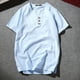 thumbnail image 1 of Blusas y camisas de manga corta con cuello en V para hombre, cómodas, lisas, de manga corta, con cuello en V, estilo jersey, informales, de poliéster., 1 of 4