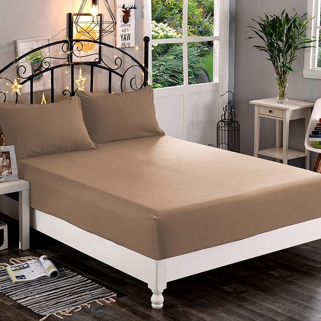 Mocassi 1500 Thread Count 1-Piece Fitted Sheet,Twin , Taupe