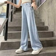 thumbnail image 2 of Girls Flare Jeans Pants Loose Wide Leg Elastic High Waist Fashion Trousers Solid Color Versatile Long Pant Blue 14 Years, 2 of 9