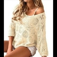 thumbnail image 3 of Suéter de Crochet Calado para Mujer, 3/4, Hombros Descubiertos, Verano 2025 Albaricoque M, 3 of 8
