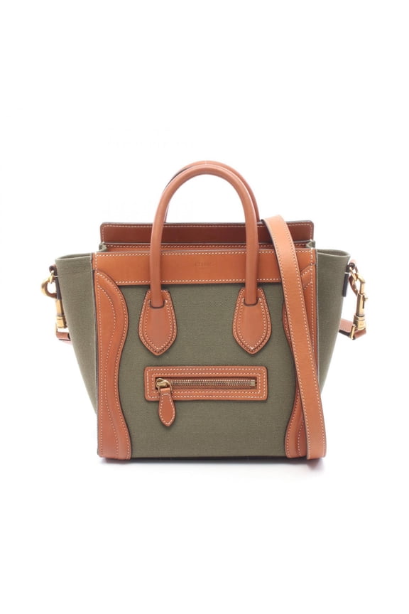 Pre-Owned Celine Luggage Nano Shopper 2-Way Handbag, Canvas and Leather, Women's, Khaki/Brown