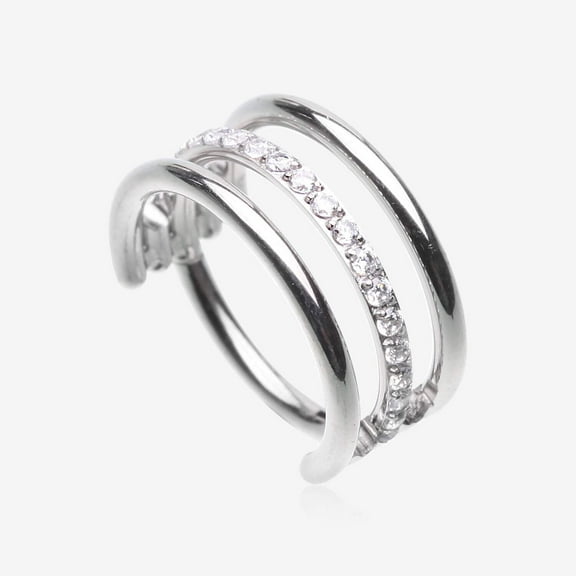 Triple Row Hoop Sparkle Rimmed Seamless Clicker Hoop Ring