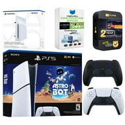 Sony PlayStation 5 Astro Bot Slim Digital Bundle with Disc Drive, Extra Controller, MightySkins Game Collection Services and 2 Year Extended Warranty - Midnight Black