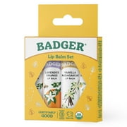 Badger Classic Lip Balm Set Yellow Box: Tangerine, Lavender Orange, Vanilla, Grapefruit, 0.15 oz (4 Pack)