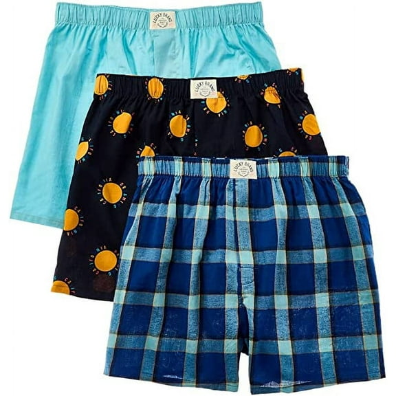 LUCKY BRAND MEN WOVEN X3 - 223 SUN AQUA XLARGE - UNDERWEAR 3 PACK BOXER P265