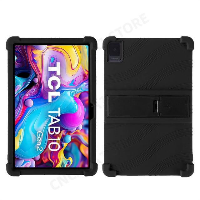 For TCL Tab 10 Gen 2 2023 (Model: 8496G) 10.36" Tablet PC Soft Silicone Shockproof Cover Case with Rear Kickstand Black Tab 10 Gen 2 8496G
