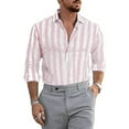 thumbnail image 2 of Men Shirts Casual Summer Loose Fashion Striped Linen Button Down Leisure Turndown Collar Long Sleeve Shirt Top Blouse Streetwear, 2 of 5