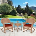 thumbnail image 2 of Jeco 3pc Wicker Rocker Chair Set in Honey with Red Cushion, 2 of 10