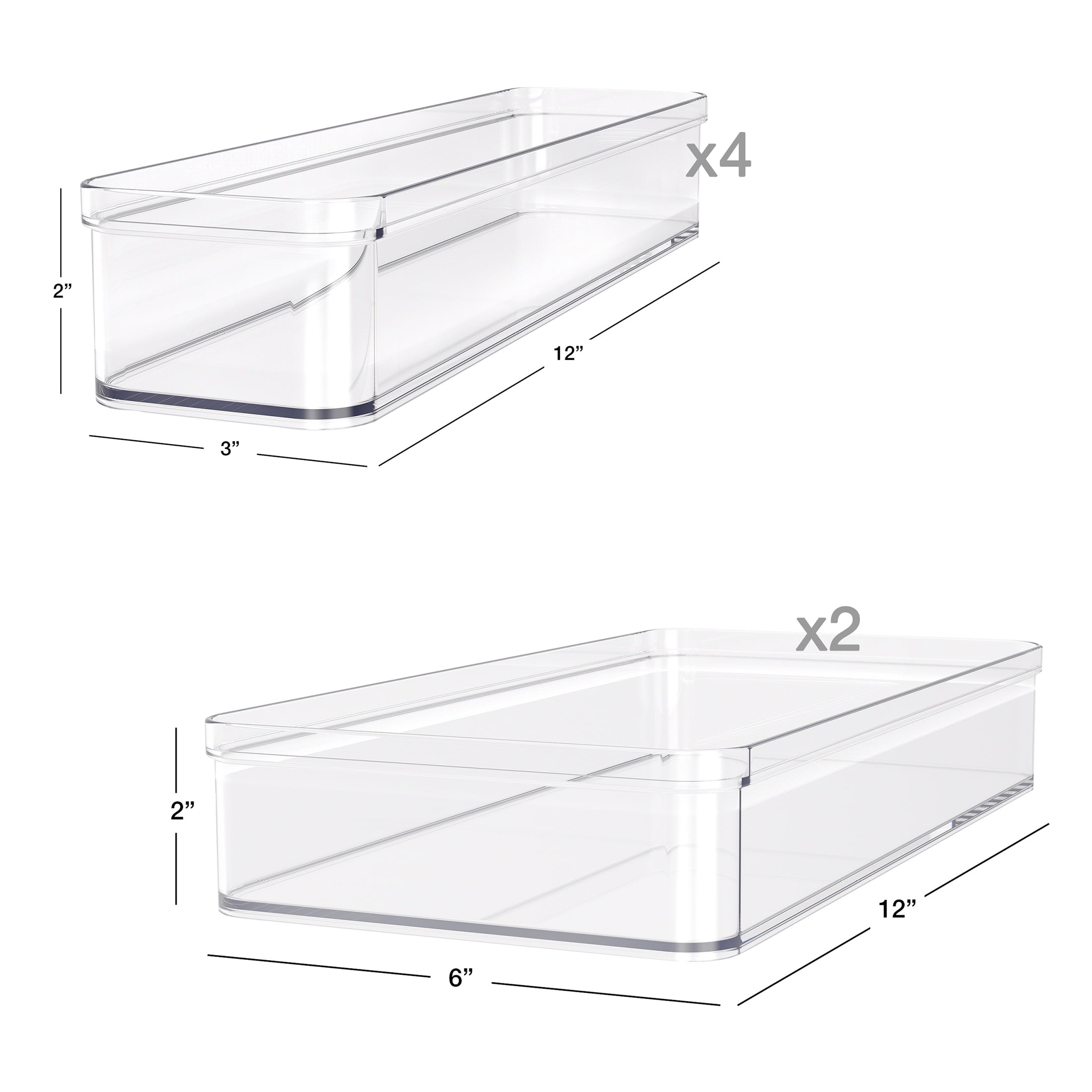 Mainstays 6-Piece Clear Plastic Drawer Storage Organizer Set, Kitchen, Desk and Bathroom Drawer Organizer Bins for Home Organization