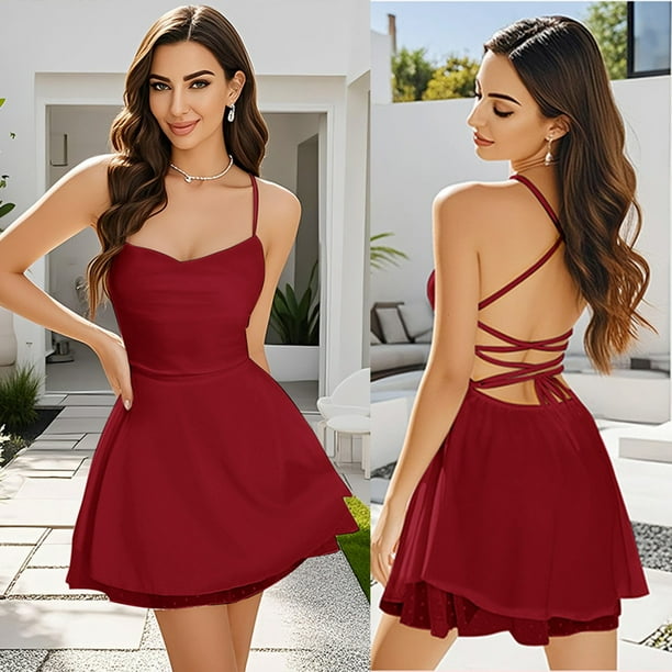 Camisolas cortas de moda para mujer, perspectiva bordada, con cordones, falda para dormir, conjuntos de lencería con espalda en T, conjunto de lencería de poliéster para mujer