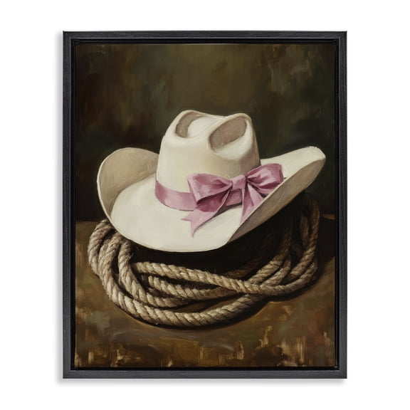 Stupell Industries Glam Cowgirl Hat Bow and Lasso Black Floating Frame Canvas Art, 17 x 21, by Petals Prints Design