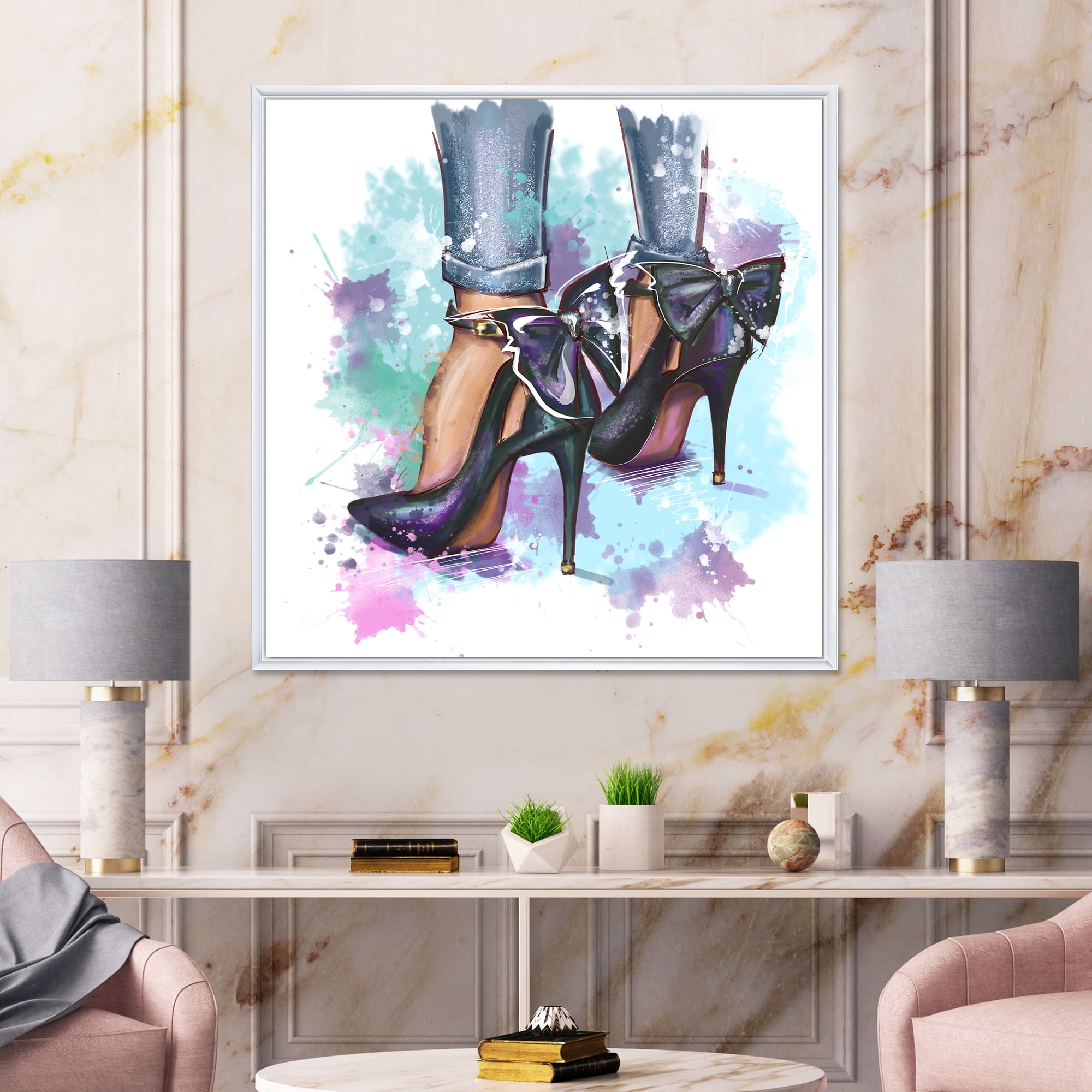 Designart 'Bright Colorful Trendy Woman Fashion Shoes' Modern Framed Canvas Wall Art Print