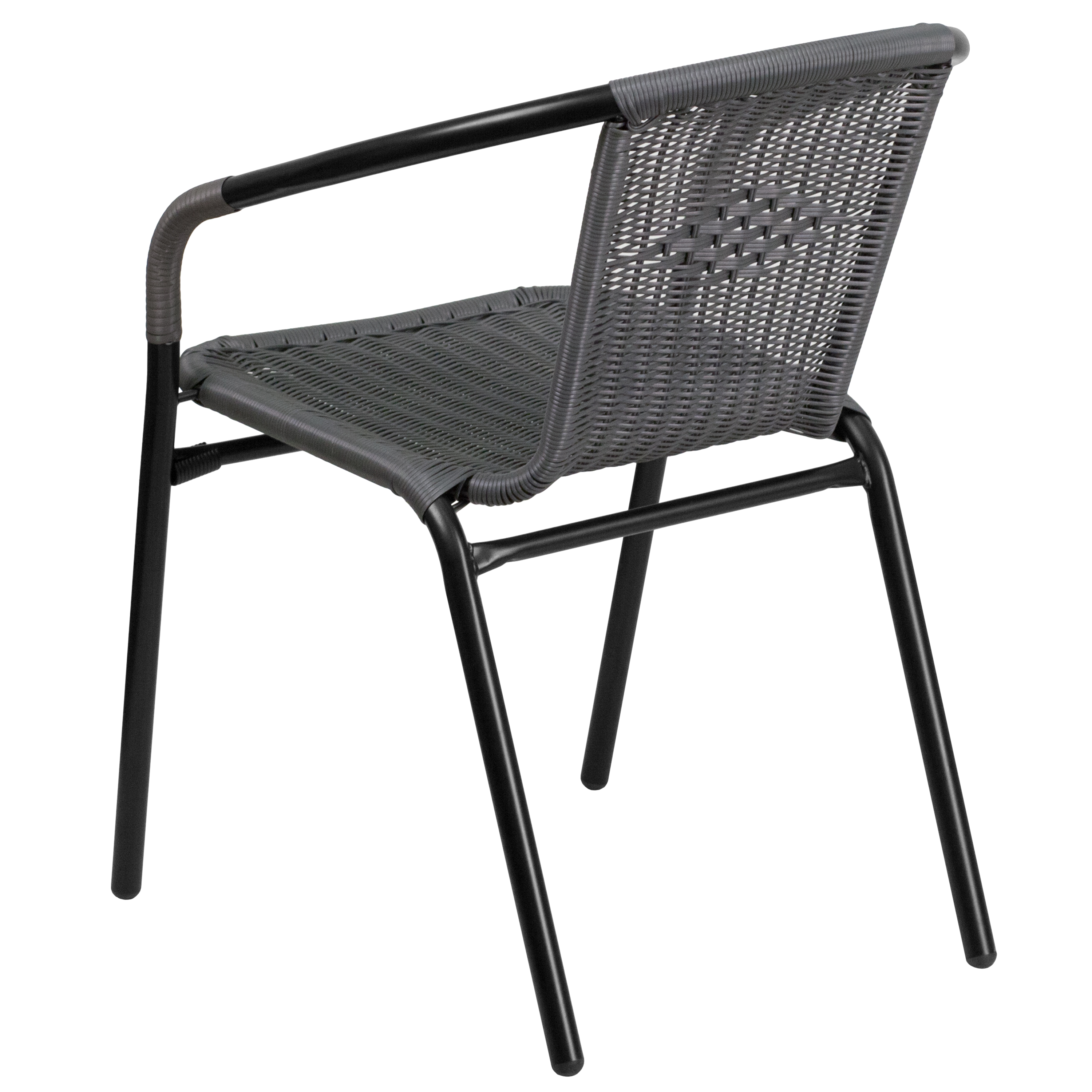 Flash Furniture 28'' Square Glass Metal Table with Gray Rattan Edging and 4 Gray Rattan Stack Chairs - image 4 of 11