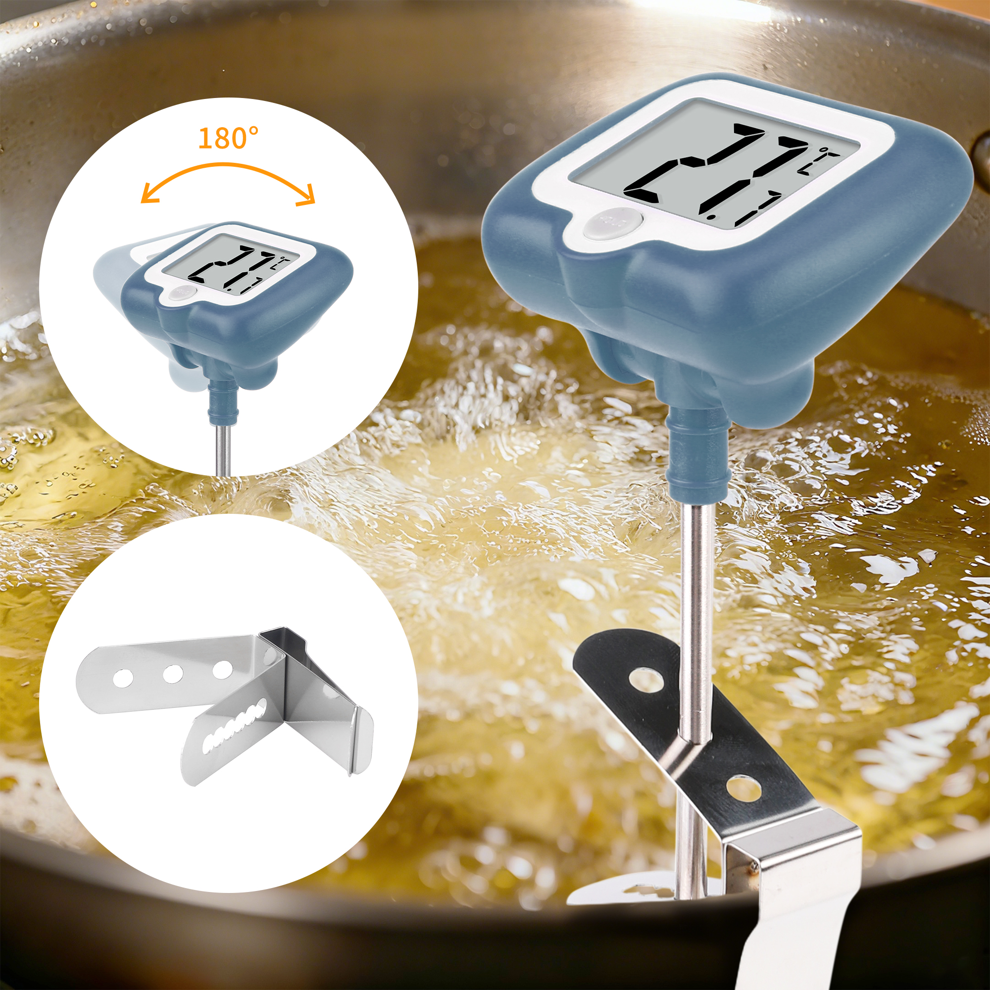 Unique Bargains Instant Read Cooking Thermometer with Clip Blue 9.8 Inch