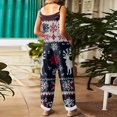 thumbnail image 4 of Women's Vintage Cotton Linen Overalls with Christmas Print - Casual Loose Jumpsuit with Shoulder Straps & Pockets, Dark Blue, Size XXXL, 4 of 6