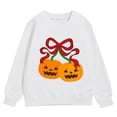 thumbnail image 3 of Krdevn Kids Red Bow Cherry Pumpkin Graphic Crewneck Sweatshirt Long Sleeve Casual Pullover Top for Halloween Holiday Outfit White,8-9 Years, 3 of 4