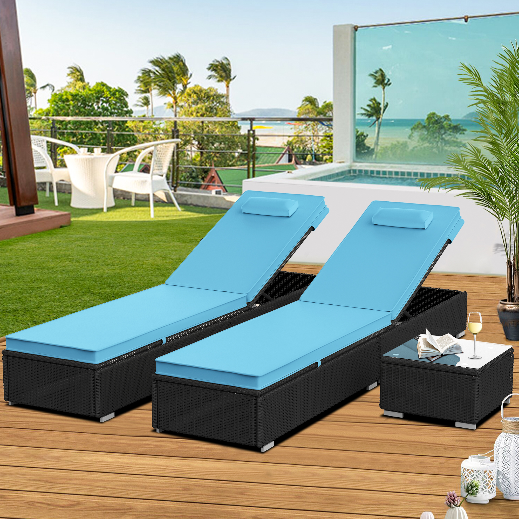 Chaise Lounge Set, Outdoor Lounge Chair with 5 Backrest Angles and Coffee Table, Elegant Chaise Lounge Chair, Patio Reclining Chairs Furniture for Poolside, Deck, Backyard, JA2910 - image 2 of 7