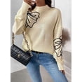 thumbnail image 5 of Women Floral Mock Neck Long Sleeve Sweaters Dressy Casual Cute Pullover Knit Sweater Tops Apricot S, 5 of 10