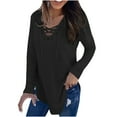thumbnail image 2 of Ichuanyi Fall Tops for Women 2022 Fashion Sexy Women Casual Solid Long Sleeve V-Neck T-Shirt Sweatshirt Tops, 2 of 5