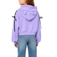 thumbnail image 5 of Girls Trendy Cropped Hoodie Long Sleeve Cute Regular Fit Casual Kids Pullover Sweatshirt Purple 14-15 Years, 5 of 5