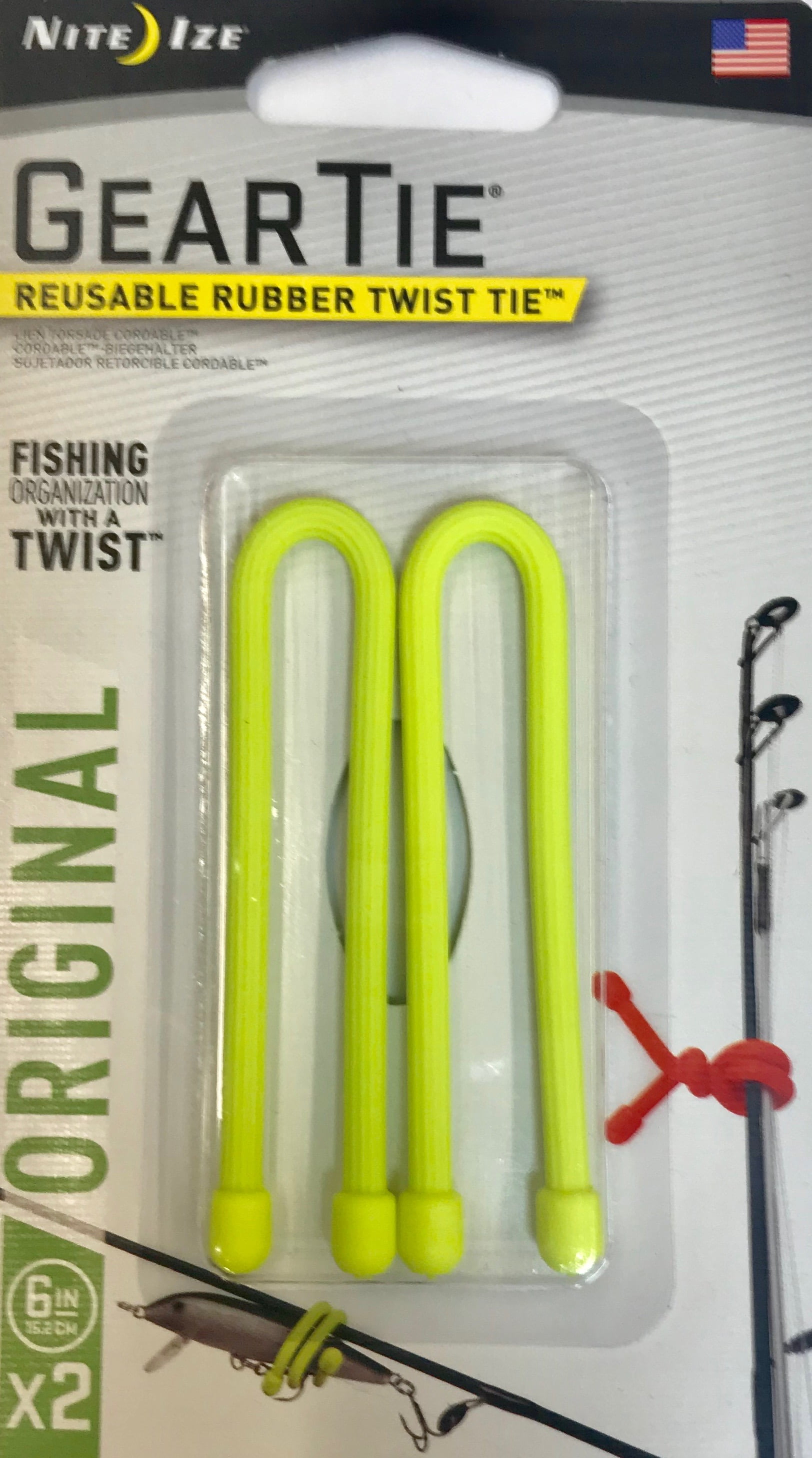 Nite Ize Gear Tie 6" Twist Tie, Neon Yellow 6", 2 Pack