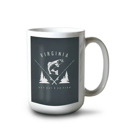 

15 fl oz Ceramic Mug Virginia Get Out and Fish Trout and Fly Fishing Rods Contour Dishwasher & Microwave Safe