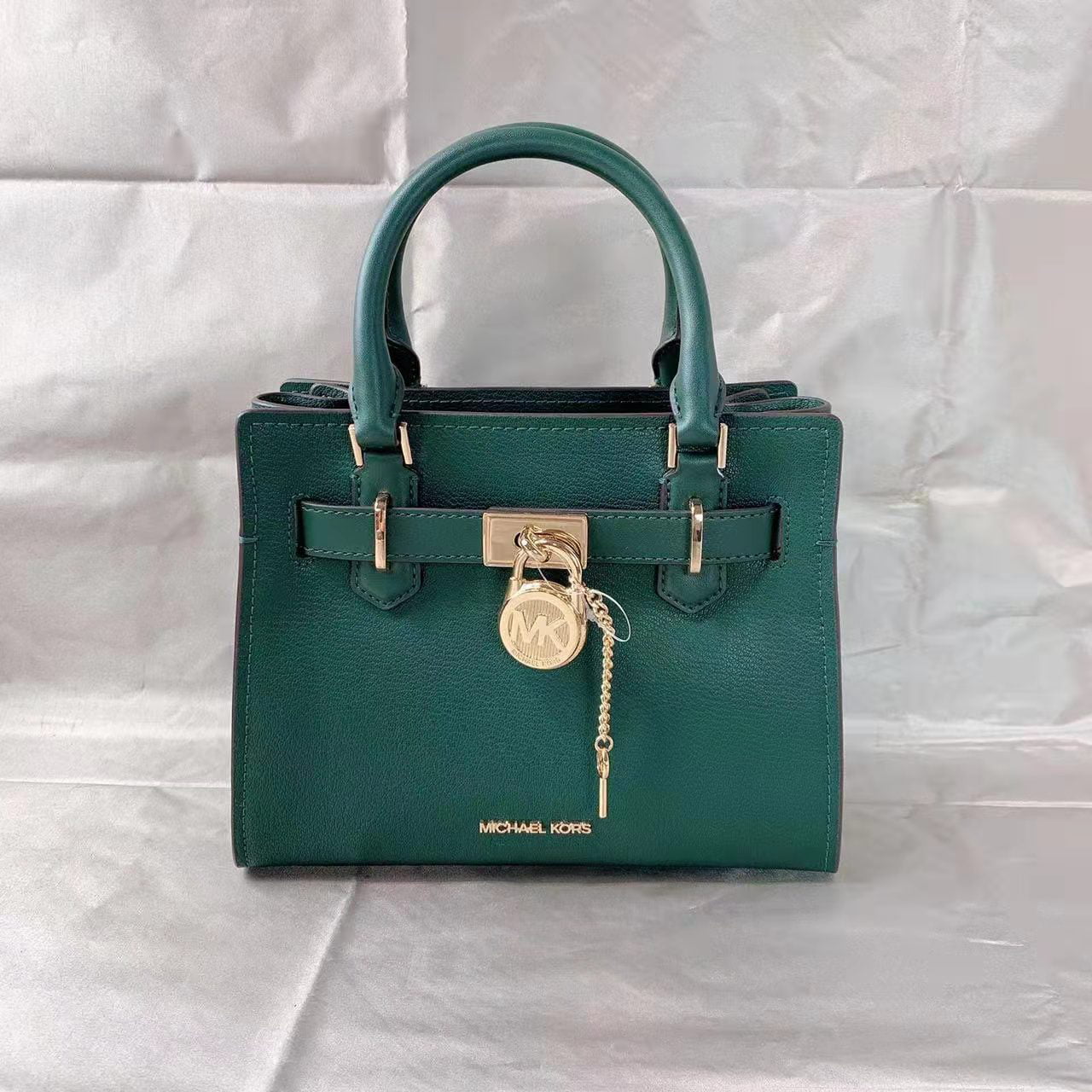Michael+Kors+Hamilton+Small+Leather+Satchel+-+Racing+Green for sale online