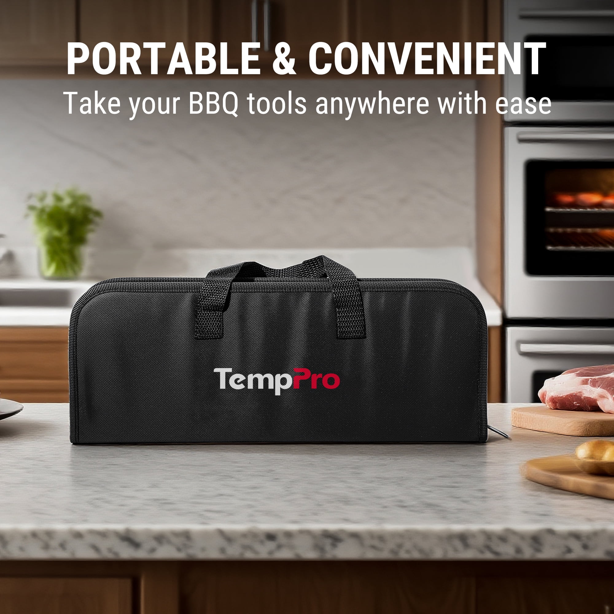 TempPro BBQ Grill Tool Set, 6-Piece Stainless Steel Grilling Accessories with Spatula, Tongs, Fork, Knife, Basting Brush, Cleaning Brush and Portable Storage Bag (Formerly ThermoPro)