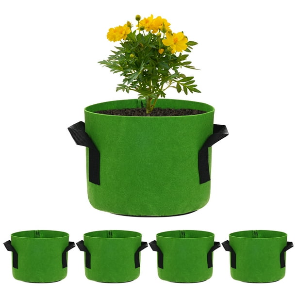 Uxcell 5 Paquete de Bolsas de Cultivo para Plantas de 1 Galón, Macetas de Tela Engrosada de 300G con Asas, Macetas de Jardín Verde