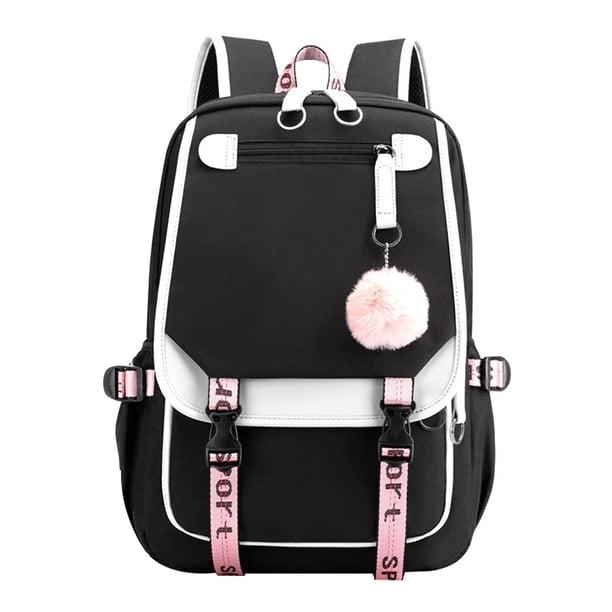Mochila JiaYou Teenage Girls Middle School 21L, color blanco y negro