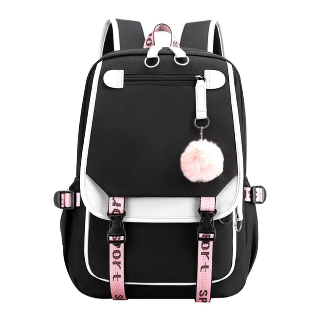 Mochila JiaYou Teenage Girls Middle School 21L, color blanco y negro
