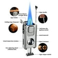 thumbnail image 4 of 5 in 1 Cigar Lighter with Cigar Cutter V Cut, Cigar Punch, Cigar Draw Enhancer, Cigar Holder, Refillable Butane Torch Lighter Gift for Men, Windproof Triple Jet Flame Lighter for Smoking, 4 of 9