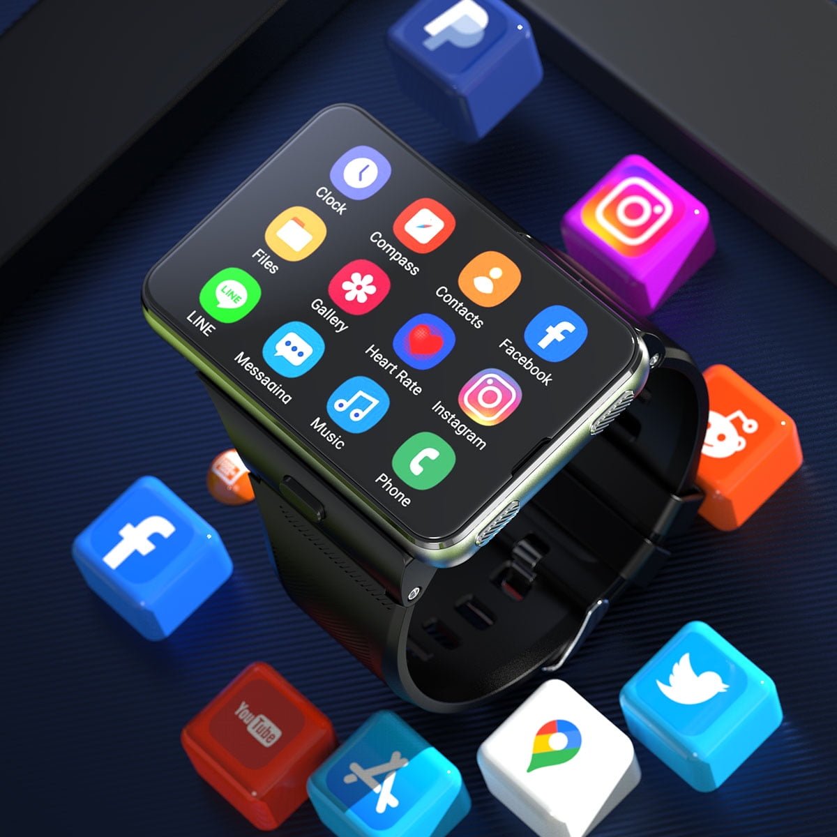 AIEK S999 Plus 4G Smart Watch SMTK6761 Android 11.0 OS 2.88" Screen 2MP/8MP Dual Camera 4GB RAM 64GB ROM 2300mAh BT GPS WiFi Phone Call Men Smartwatch Women Clock