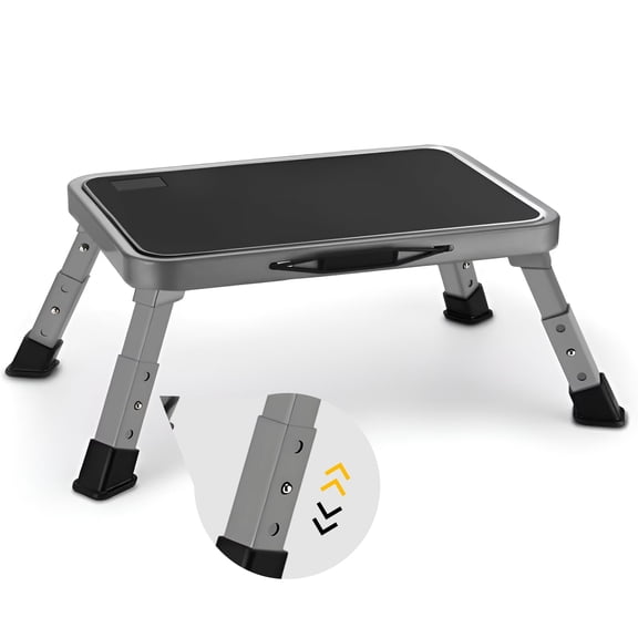 Lafati RV Step Stool Folding Platform Step, Gray Stainless Steel, for RV, Motorhome, Trailer, SUV, Camper, with Anti-Slip Surface, Rubber Feet, 1 Piece