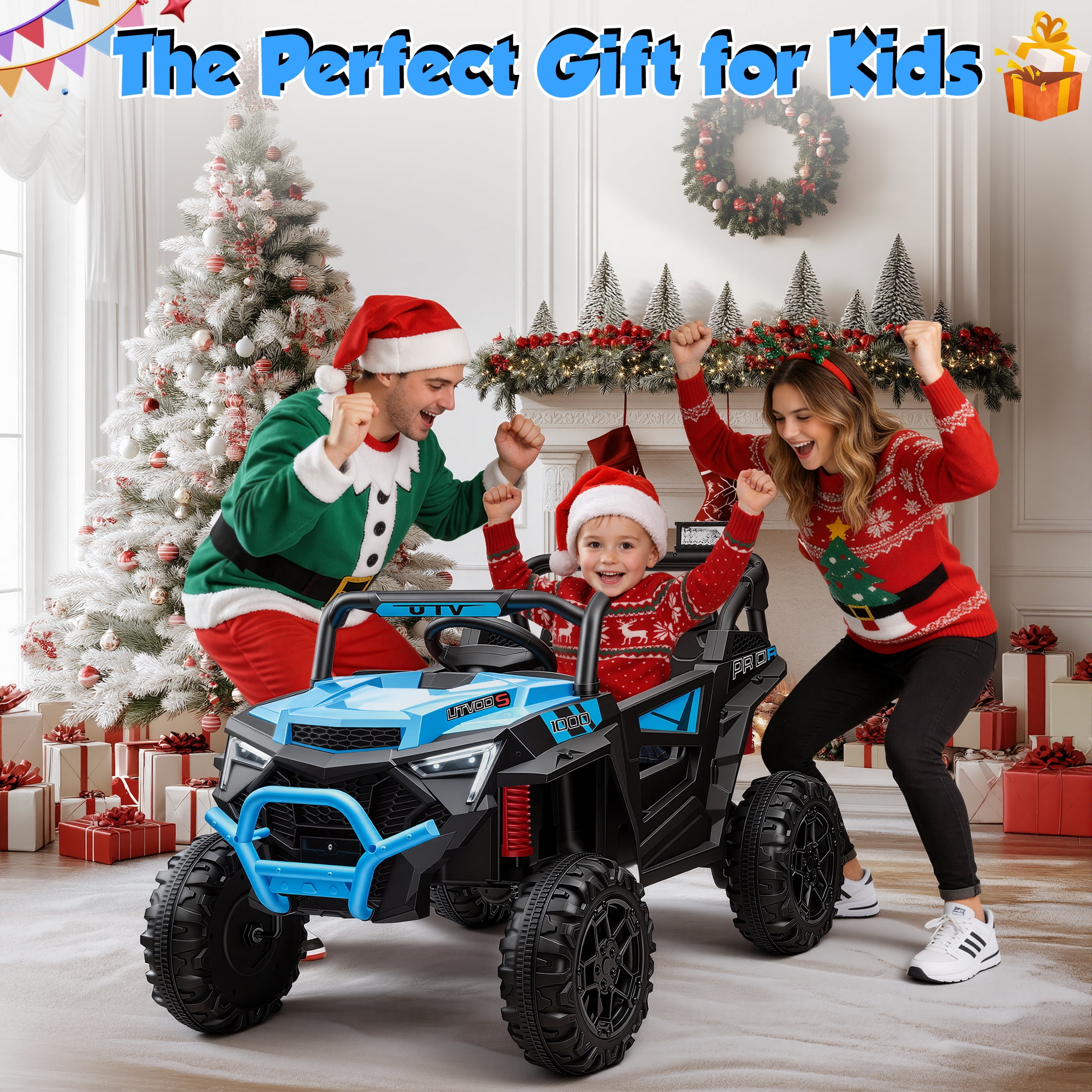 24V 400W Kids Ride On Electric UTV Car with Remote Control, Ride on Toys with Advanced Center Panel, Music, Bluetooth, LED Lights, Gift for Boys Girls 3+, Blue