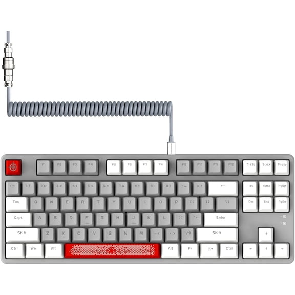 AJAZZ AK873 Backlit Keys Mini USB-C Gaming Keyboard with Custom Coiled USB-C Cable, Gray