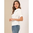 thumbnail image 4 of Blusa De Manga Corta Con Botones En La Parte Delantera Y Cuello De Peter Pan Para Mujer Beige XS, 4 of 6