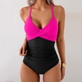thumbnail image 6 of Women's One Piece Swimsuits Tummy Control Front Cross Bathing Suits Tie Back Slimming V Neck Solid Color Swimwear Dark Gray M, 6 of 6