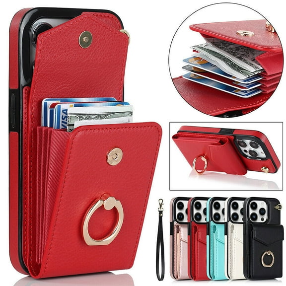 For iPhone 14 Pro Max Phone Case，Shockproof Luxury Leather Wallet Card Slot Case，Ring protection Case Cover
