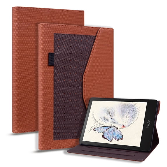 SaniMore Wallet Case for Kindle Paperwhite 11th Generation 6.8" 2021, PU Leather Magnetic Closure Cover Support Pencil Holder Card Slot & Kickstand Full Body Protective Shell, Brown