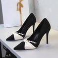 thumbnail image 3 of Women Pointed Toe Stiletto High Heels 10CM Satin Wedding Pumps Pearl Chain Bow Suede Shoes for Bride Prom Party, 3 of 5