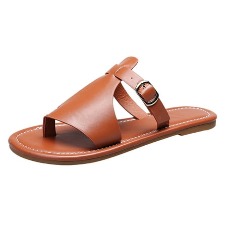 

SEMIMAY Flip Flops For Women Casual Bohemian Sandals Beach Shoes Thong Sandals Brown