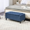 thumbnail image 3 of XiHuaZhaoChen 36" Ottoman with Storage, Storage Ottoman Bench with Lift Top and Rubberwood Legs, Linen Upholstered Entryway Bench with Seating for Living Room, Bedroom, Holds up to 330 lb, Dark Blue, 3 of 11