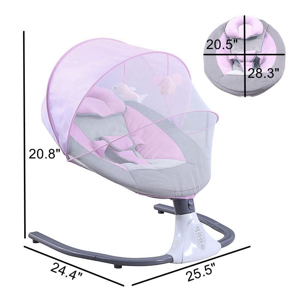 Hurber Electric Baby Swing, Infant Bouncer Chair with Remote Control, Bluetooth Music, 12 Lullabies, 4 Speeds, 4 Timing Set, Unisex, Pink