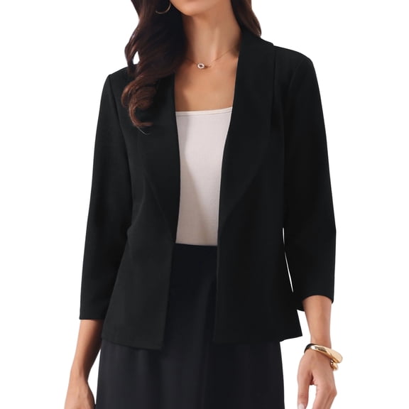 INSPIRE CHIC Women's 3/4 Sleeve Cardigan Blazer Shawl Collar Open Front Lightweight Stretchy Jackets Black S