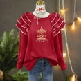thumbnail image 4 of Yteetum Christmas Sweatshirt for Women Oversized Crewneck Pleated Ruffle Trim Drop Shoulder Pullover Hoodless Sweatshirts Womens Casual Xmas Graphic Print Round Neck Loose Lantern Sleeve Sweatshirts, 4 of 7