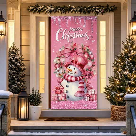 Aonerit Christmas Door Cover, Grommet Hanging Front Door Decor, Holiday Ribbon Door Banner, Entryway Xmas Decoration, Home Door Decor
