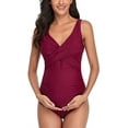 thumbnail image 3 of Summersunshine Maternity One Piece Swimwear Front Cross Pregnancy Swimsuit Bathing Suit Maternity Bikini Wine Red S, 3 of 7