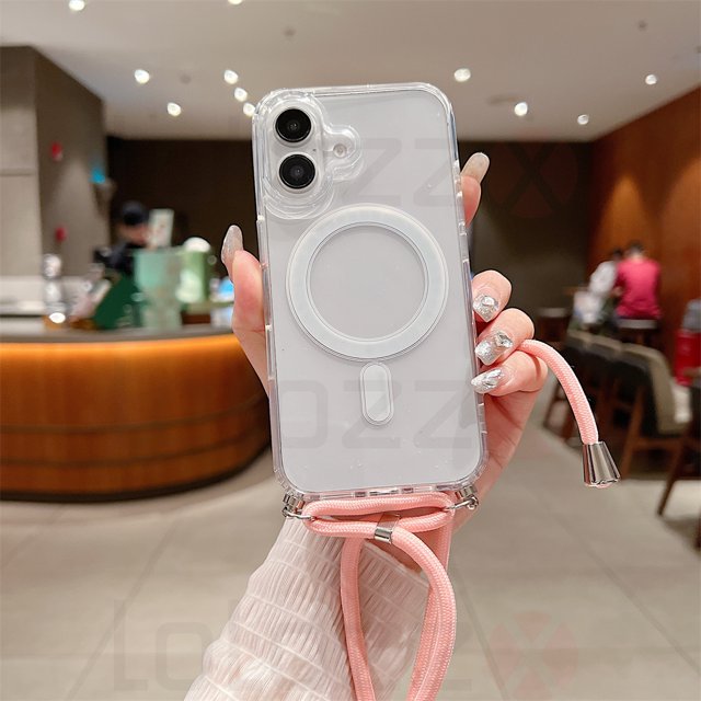 Transparent Magnetic Phone Case For iPhone 16 15 14 13 Mini 12 11 Pro XS Max XR 8 7 Plus Crossbody Strap Rope For Magsafe Cover LUHAN